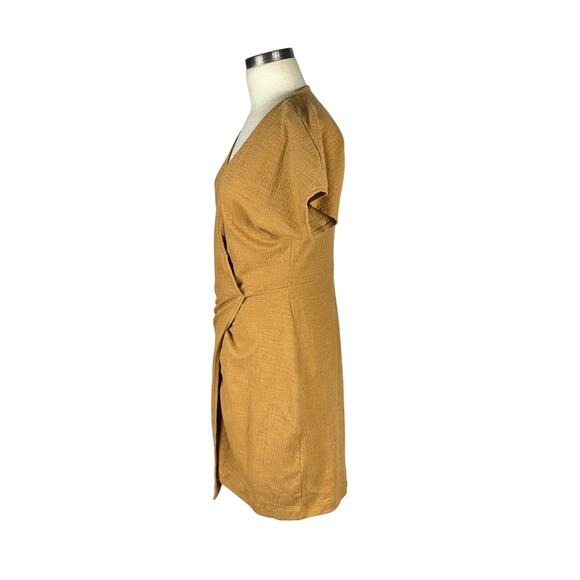 MADEWELL Cross Front Flutter Sleeve Surplice Mini Dress Toffee Brown Women's M - Picture 2 of 7